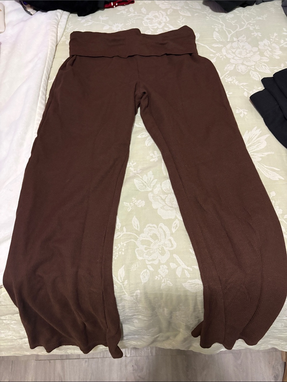 No Boundaries Brown Ribbed Wide-Leg Fold-Over Waistband Pants